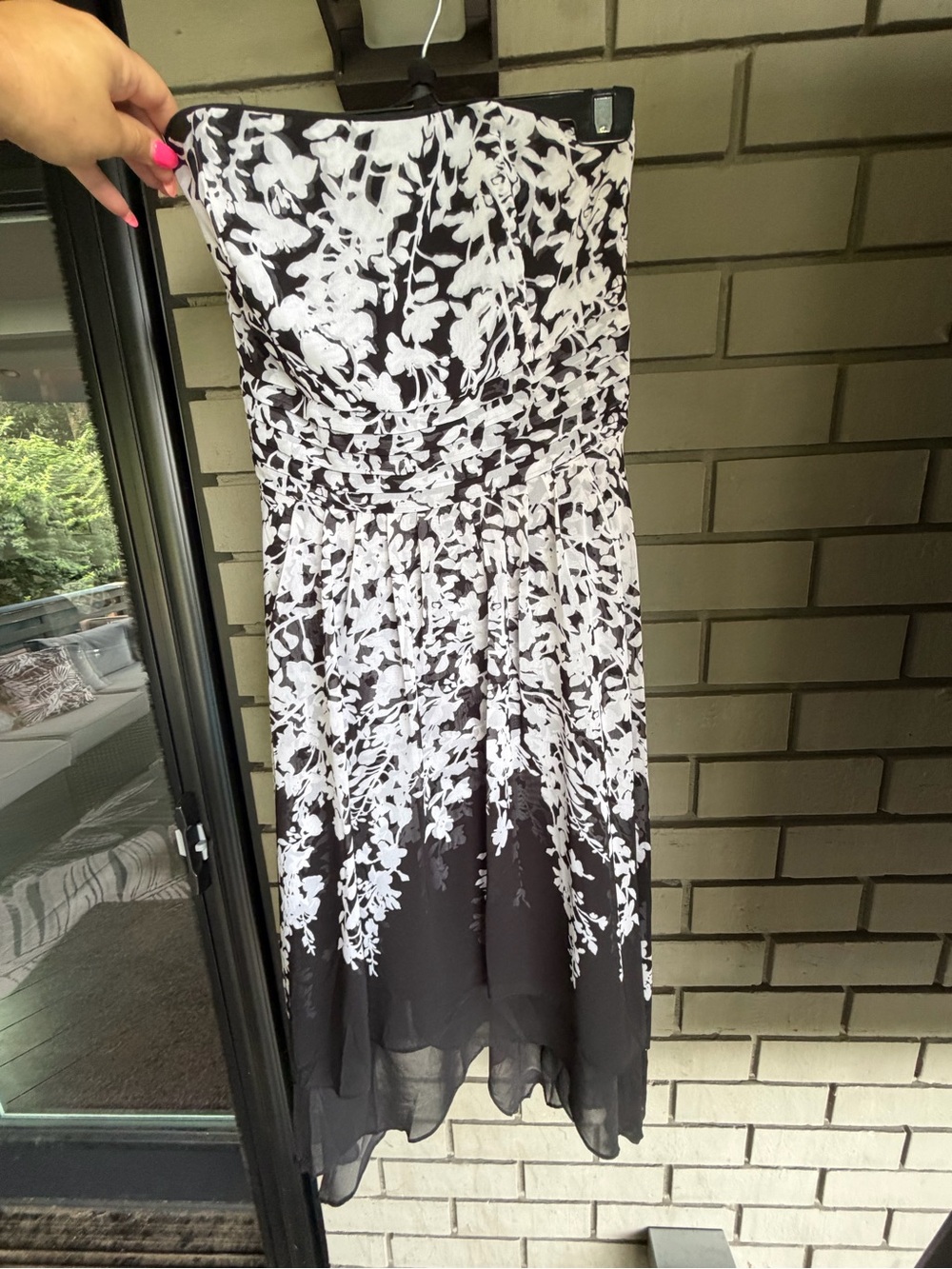 White House Black Market Black & White Floral Strapless Midi Dress